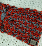 Women's Gray and Maroon Yak Wool Earwarmer | Tunisian Crochet Winter Headband | USA Made | Gray Dark Red
