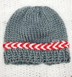 Unisex Bulky Wool Latvian Braid OSU Beanie | Scarlet Gray White | Hand Knitted Winter Hat | Ohio USA Made