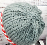 Unisex Bulky Wool Latvian Braid OSU Beanie | Scarlet Gray White | Hand Knitted Winter Hat | Ohio USA Made