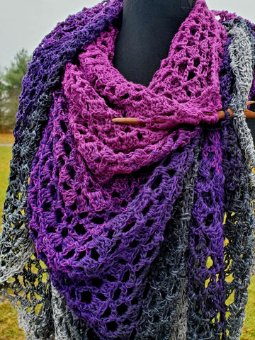 MOONDROP Women's Lace Crochet Shawl or Triangle Scarf | 100% Cotton Large Adult | Purple Gray Black| Shawl Pin