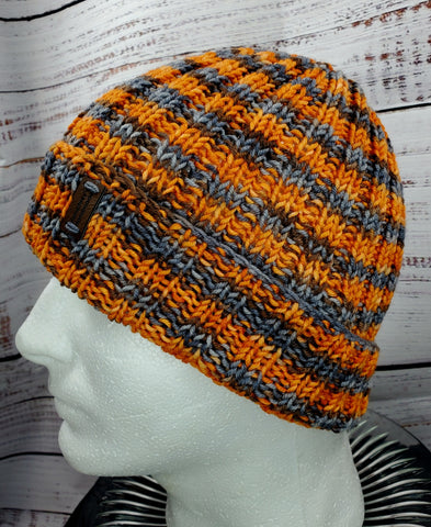 Men's ORANGE & GRAY Merino Wool Watchcap | Super Stretchy Knitted Winter Hat | Unisex | USA Made