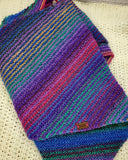 KALEIDOSCOPE Wool Striped Knitted Shawl "Mixed Tape" 90's Boomerang Scarf | Medium | Pink Purple Blue Green | Free Shawl Pin