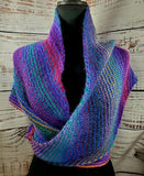 KALEIDOSCOPE Wool Striped Knitted Shawl "Mixed Tape" 90's Boomerang Scarf | Medium | Pink Purple Blue Green | Free Shawl Pin