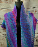 KALEIDOSCOPE Wool Striped Knitted Shawl "Mixed Tape" 90's Boomerang Scarf | Medium | Pink Purple Blue Green | Free Shawl Pin