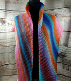 KALEIDOSCOPE Wool Striped Knitted Shawl "Watercolor" Boomerang Scarf | Medium | Pink Orange Blue | Free Shawl Pin