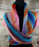 KALEIDOSCOPE Wool Striped Knitted Shawl "Watercolor" Boomerang Scarf | Medium | Pink Orange Blue | Free Shawl Pin