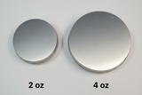 Two metallic circular tins in size 2 oz and 4 oz