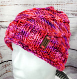 Women's Hot Pink "Twist" Merino Wool Beanie | Hand Knitted Winter Hat | USA Made | Pink Purple