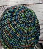 Men's Malabrigo Merino Wool Watch Cap "POTION" | Super Stretchy Knitted Winter Hat | Unisex | USA Made | Blue Green Brown