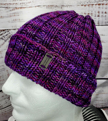 Men's PURPLE Malabrigo Merino Wool Watch Cap "WISDOM" | Super Stretchy Knitted Winter Hat | Unisex | USA Made