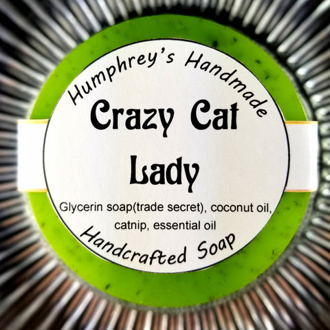 CRAZY CAT LADY Soap | Green Catnip Exfoliating Soap | Coconut Oil | Lavender & Lemon Essential Oil - Humphrey's Handmade