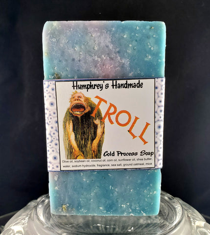 TROLL Cold Process Soap | Cool Water and Aloe Scent | Exfoliating Salt and Oatmeal