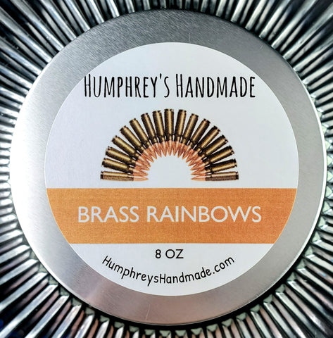 BRASS RAINBOWS Candle | Masculine Scent | Hand Poured Beeswax | 8 oz | USA Made | Oakmoss Cedar Vetiver Vanilla