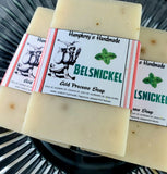 BELSNICKEL Cold Process Christmas Soap | Peppermint With Peppermint Leaves | Unisex