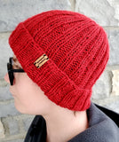 Men's RED Malabrigo Merino Wool Watchcap "Mars" | Super Stretchy Knitted Winter Hat | Unisex | USA Made