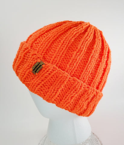 Men's Blaze ORANGE Wool Watchcap | Super Stretchy Knitted Winter Hat | Unisex | USA Made | Hunter Orange | Neon Orange