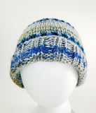 "STORMY OCEAN" Blue and Gray Kids Size Wool Blend Hat | Colorful Hand Knitted Winter Hat | USA Made | Blue Gray Green Yellow