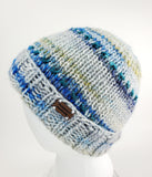 "STORMY OCEAN" Blue and Gray Kids Size Wool Blend Hat | Colorful Hand Knitted Winter Hat | USA Made | Blue Gray Green Yellow