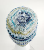 "STORMY OCEAN" Blue and Gray Kids Size Wool Blend Hat | Colorful Hand Knitted Winter Hat | USA Made | Blue Gray Green Yellow