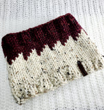 Bulky Burgundy and Beige Wool Blend Cowl | Unisex Fair Isle Hand Knitted Winter Scarf | USA Made