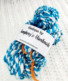 TURQUOISE and WHITE Handspun Yarn Hank - 23 Yards - Wool Yarn Skein - Spindle Spun