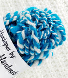 TURQUOISE and WHITE Handspun Yarn Hank - 23 Yards - Wool Yarn Skein - Spindle Spun