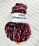 QUEEN OF HEARTS Handspun Yarn Hank - 53 Yards - Wool Yarn Skein - Spindle Spun Black, Red and White Art Yarn