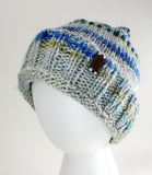 "STORMY OCEAN" Blue and Gray Unisex Wool Blend Hat | Colorful Hand Knitted Winter Hat | USA Made | Blue Gray Green Yellow