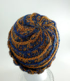 Men's "Spiral" Alpaca and Sheep 100% Wool Beanie | Hand Knitted Winter Hat | USA Made | Brown and Navy Blue
