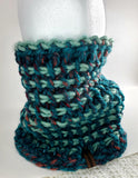 Women's Bulky Turquoise Wool Blend Cowl | Tunisian Crochet Winter Scarf | USA Made