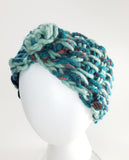 Women's Bulky Turquoise Wool Blend Earwarmer | Tunisian Crochet Winter Headband | USA Made | Teal Blue Turquoise
