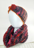 Women's "Sunset" Alpaca and Wool Blend Cowl | Knitted Winter Scarf | USA Made | Pink Red Orange