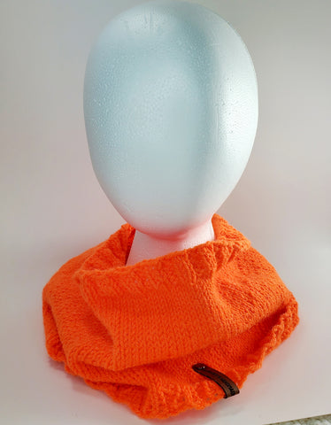 Men's or Unisex BLAZE ORANGE Wool Blend Cowl | Knitted Winter Scarf | USA Made | Hunter Orange