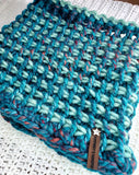 Women's Bulky Turquoise Wool Blend Cowl | Tunisian Crochet Winter Scarf | USA Made