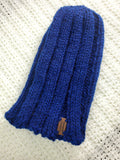Men's BLUE Yak Wool Watchcap | Mega Stretchy Knitted Winter Beanie | Unisex | USA Made | Navy Blue