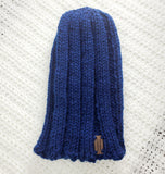 Men's BLUE Yak Wool Watchcap | Mega Stretchy Knitted Winter Beanie | Unisex | USA Made | Navy Blue