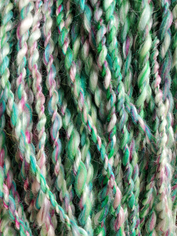 SIREN Handspun Yarn Hank - 108 Yards - Merino Wool & Silk Yarn Skein - Green Blue Purple Pink White