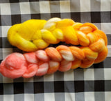 TEQUILA SUNRISE Merino Wool Roving for Spinning, Felting and Crafts | Pink Orange Yellow