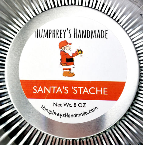 SANTA'S 'STACHE Candle | Cherrywood Tobacco Scent | Hand Poured Soy Wax | 8 oz | USA Made | Christmas Cherry Smoke