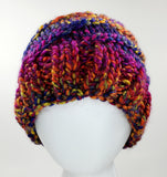 Women's Bulky "Bright Rainbow Spiral" Wool Blend Beanie | Hand Knitted Winter Hat | USA Made