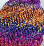 Women's Bulky "Bright Rainbow Spiral" Wool Blend Beanie | Hand Knitted Winter Hat | USA Made