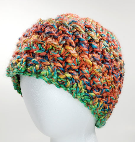 Women's Bulky "Autumn Sunshine" Wool Blend Beanie | Hand Knitted Winter Hat | USA Made | Peach Green