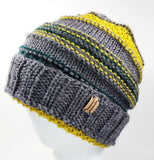 Men's GRAY, GREEN & YELLOW Alpaca and Wool Hat | Mega Stretchy Knitted Winter Beanie | Unisex | Ohio USA Made