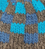 Unisex Bulky Wool BLUE PLAID Beanie | Gray Blue Turquoise | Hand Knitted Winter Hat | Ohio USA Made