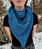 TURQUOISE Tunisian Crochet Shawl or Triangle Scarf | Small/Medium | Electric Blue and Turquoise | Free Shawl Pin