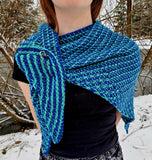 TURQUOISE Tunisian Crochet Shawl or Triangle Scarf | Small/Medium | Electric Blue and Turquoise | Free Shawl Pin
