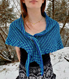TURQUOISE Tunisian Crochet Shawl or Triangle Scarf | Small/Medium | Electric Blue and Turquoise | Free Shawl Pin