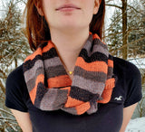 HALLOWEEN Black & Orange Wool Blend Infinity Scarf | Hand Knitted Winter Scarf | USA Made