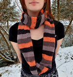HALLOWEEN Black & Orange Wool Blend Infinity Scarf | Hand Knitted Winter Scarf | USA Made