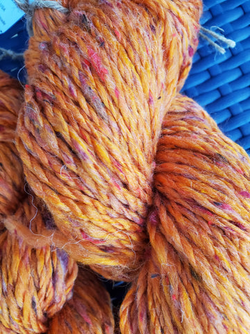FIRESTARTER Orange Handspun Yarn - 288 Yards total - #5 Bulky Merino Wool Bamboo Tweed Yarn Skein - Bright Orange w/ Specks